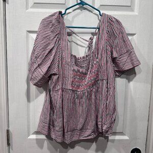 Red, White & Blue Striped Peplum Top, Lightweight Fabric